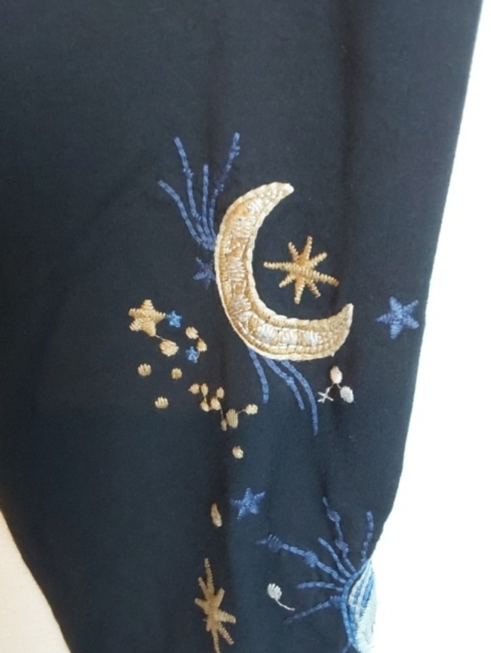 Johnny Was| Celestial Embroidered Black Leggings Multi Color Moon Star Boho XL - Picture 5 of 10
